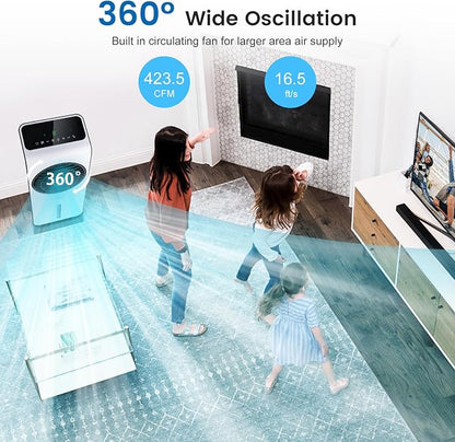 ARLIME Evaporative Air Cooler, 3-in-1 Portable Air Conditioner, AC Fan w/ 3 Modes, 24 Speeds Settings, 12H Timer & Remote Control, Swamp Cooler for Office, Bedroom, Home