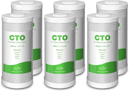 SimPure Whole House Water Filter Cartridges 5 Micron 10" x 4.5" CTO Activated Carbon Block, For DB10P, DB10C-2, GE GXWH40L, GXWH35F, BB10, FXHTC, FC15B, 6 Pack