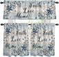 Vintage Farmhouse Kitchen Curtains Set 3 Piece for Windows, Rod Pocket Valance and Tier Set 24 Inch Length, Blue Country Texas Star Vines Wooden Light Filtering Cafe Curtains for Living Room Bathroom