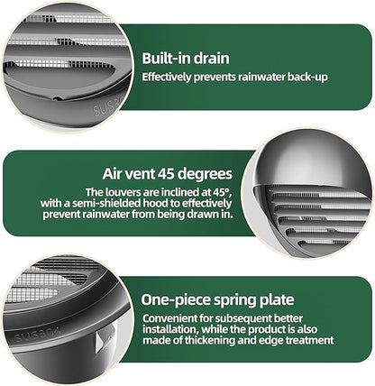 4" in Heavy Duty Thickened 304 Stainless Steel Air Vent Cover Louvered Grille Cover Vent Hood Round Cap Ducting Ventilation Air Outlet with Fly Screen Mesh for House (4inch-100MM Round Cap Black)