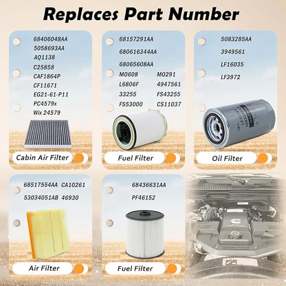 Fuel Filter Water Separator and Oil/Air Filter Set Fit for 2019-2024 Dodge Ram 2500 3500 4500 5500 6.7L Cummins Diesel Engines Replaces# 68436631AA 68157291AA 5083285AA 53034051AB 68406048AA
