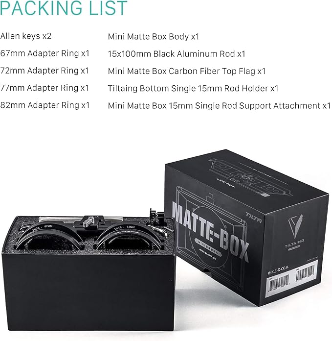 Tilta Mini Matte Box | 15mm Rod Adapter & 4 Lens Adapters | Lightweight | Filter Support | Top Flag | Dual Cold Shoe Mount | Designed for Mirrorless, DSLR | MB-T15