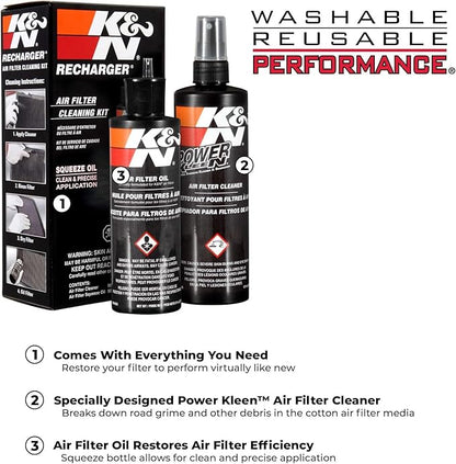 K&N Air Filter Cleaning Kit: Squeeze Bottle Filter Cleaner and Black Oil Kit; Restores Engine Air Filter Performance; Service Kit-99-5050BK
