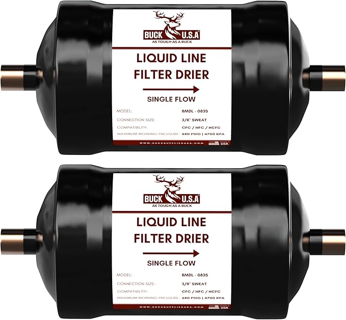 2 Pack Buck Single Flow Refrigerant Liquid Line Filter Drier 3/8" ODF Sweat BDML-083S - Compatible with CFC, HCFC, HFC - Straight Cool Air Conditioners (1-5 Tons)