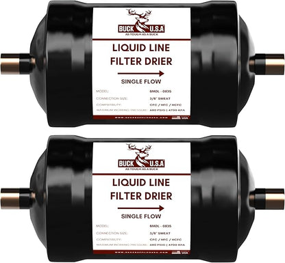 2 Pack Buck Single Flow Refrigerant Liquid Line Filter Drier 3/8" ODF Sweat BDML-083S - Compatible with CFC, HCFC, HFC - Straight Cool Air Conditioners (1-5 Tons)