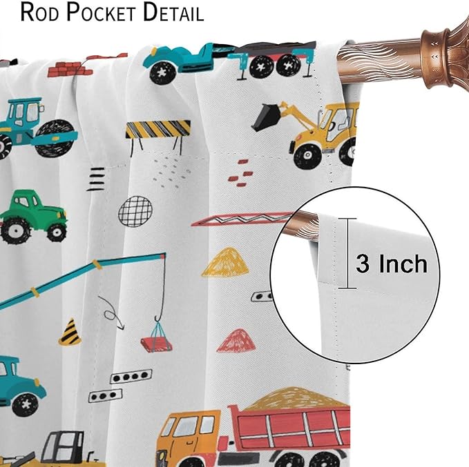 Construction Window Curtains, Kids Cartoon Construction Machines Building Hand Drawn Doodle Rod Pocket Decorative Windows Curtain for Children Teens Room Decor 84x84in (30% Blackout)
