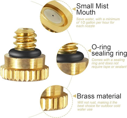 KUWAN 0.016" Orifice (0.4mm) Thread UNC 10/24 Brass Misting Nozzles Low Pressure Atomizing Misting Sprayer Water Hose Nozzle for Greenhouse, Landscaping, Outdoor Cooling Mister System (200PCS)