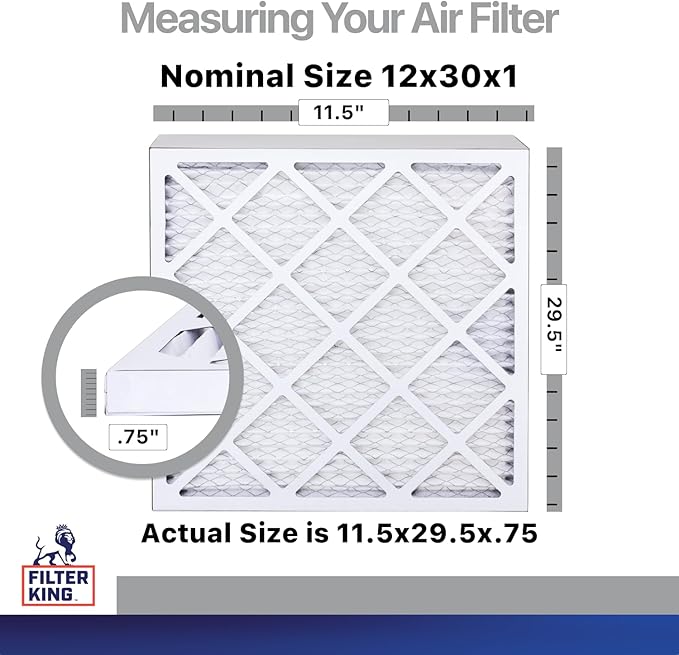 Filter King 12x30x1 Air Filter | 4-PACK | Carbon MERV 8 HVAC Pleated A/C Furnace Filters | MADE IN USA | Actual Size: 11.5 x 29.5 x .75"