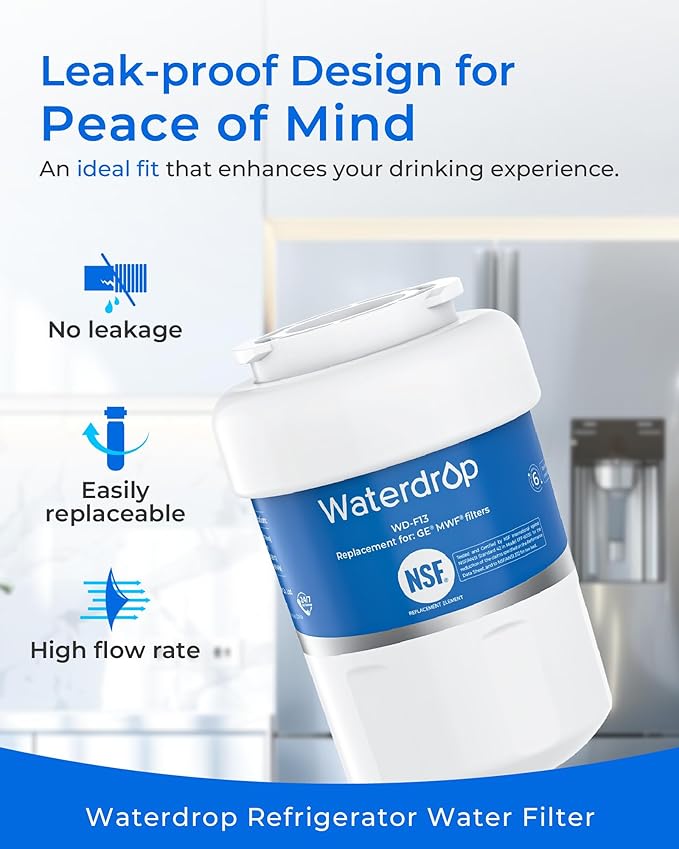 Waterdrop WD-F13 Replacement for GE® MWF® Water Filter, SmartWater® MWFP, GWF, HDX FMG-1, RWF1060, GSE25GSHECSS, 2 Filters(Package May Vary)