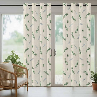 Leaf Outdoor Curtains for Patio Summer Jugal Leaves Pastoral Plant Linen Waterproof Outside Curtains with Grommet Top Weatherproof Curtain for Cabana Pergola Gazebo, 2 Pack, 54" W x 108" L