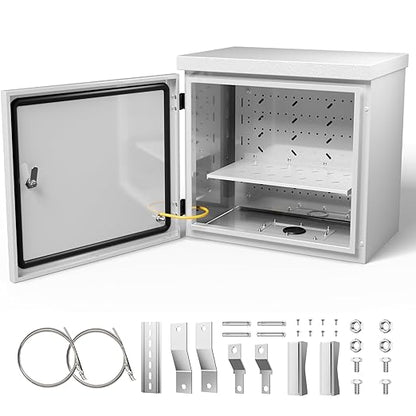 Steel Electrical Box, 16"x16"x8" Steel Enclosure, IP67 Waterproof & Rust-Resistant, Outdoor/Indoor Electrical Junction Box with Mounting Plate for Wall/Pole Mount