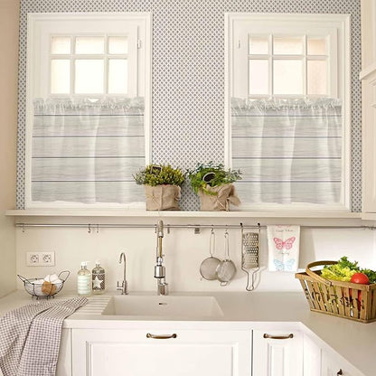 Vintage Country Wooden Board Window Valance Curtains, Gradient Wood Grain Line Light Filtering Kitchen Valance with 3-inch Rod Pocket for Living Room Bathroom Bedroom,2 Panel,27.5x36In