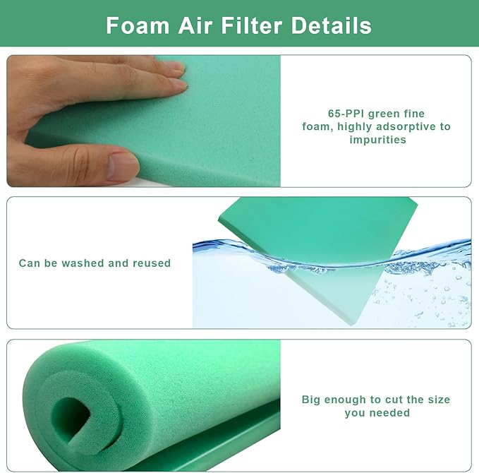 Foam Air Filter Material Replacement for Uni BF-1 BF1 Filter, 14" X 17" X 5/8" Green Fine Air Filters Foam Sheet 65-PPI for Motorcycle ATV Dirt Bike Most Small Engines - Universal and Cuttable