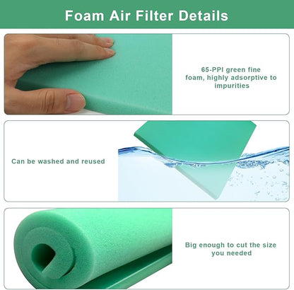Foam Air Filter Material Replacement for Uni BF-1 BF1 Filter, 14" X 17" X 5/8" Green Fine Air Filters Foam Sheet 65-PPI for Motorcycle ATV Dirt Bike Most Small Engines - Universal and Cuttable