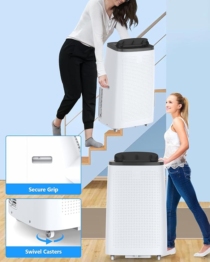 14000 BTU Portable Air Conditioner, Portable AC Unit with Fan & Dehumidifier, Air Conditioner Portable for Rooms Up to 750 Sq Ft, Remote Control, 24H Timer for Bedroom, Office, Apartment, White