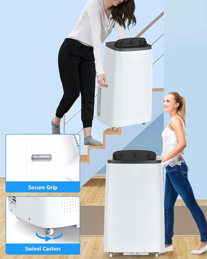 14000 BTU Portable Air Conditioner, Portable AC Unit with Fan & Dehumidifier, Air Conditioner Portable for Rooms Up to 750 Sq Ft, Remote Control, 24H Timer for Bedroom, Office, Apartment, White