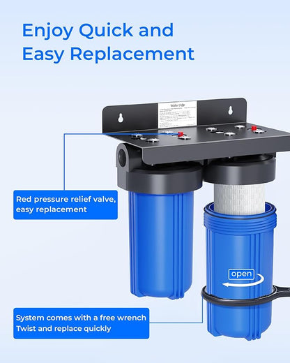 Waterdrop Whole House Water Filter, Sediment Filter Reduce Heavy Metals, Cartridge Replacement for GE® FXHTC, GXWH40L, iSpring, Culligan® RFC-BBSA, Whirlpool®, Any 10" x 4.5" System, 5 Micron