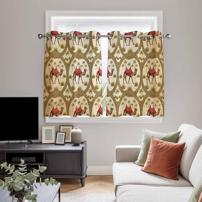 2 Panel Kitchen Cafe Curtains, Brown Desert Camels Sunlight Filtering Nature Air Through, Window Decor Tier Curtains for Living Room 104W x 52L inch Tropical Date Coconut Trees Cords Leaves