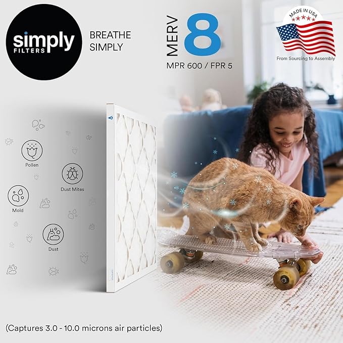 Simply 16x36x1 Air Furnace Filter For HVAC, Merv 8, 6 Pack (Actual Size: 15.75"x35.75"x0.75") DUST, Pet, & Allergy Control,