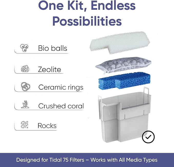 Tidal 75 Filter Maintenance and Replacement Filter Media Kit, Including Gokul Brands Aquarium Filter Media Bags (Tidal 75 Polishing Pads, Foam Filter Sponge, Matrix Bio Media)