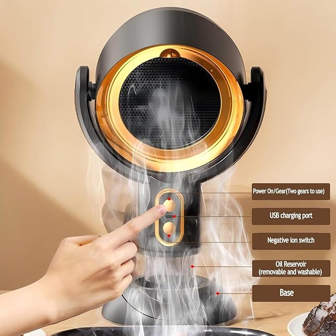 Smoke Fan for Indoor Smoking, High Fan Air Purifier and Odor Eliminator, Range Hood for Cooking, Portable Table Smoke Air Puriferfan Adjustable Angle (Gold,rechargeable)