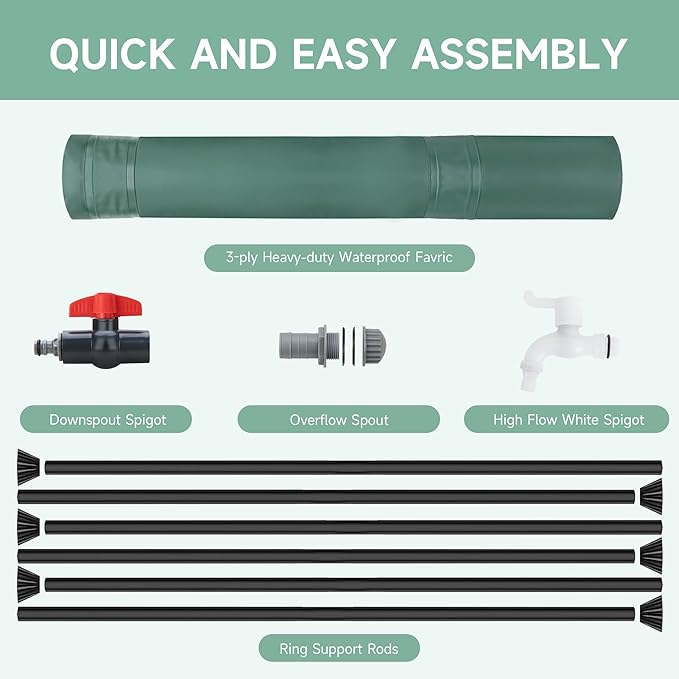 Collapsible Rain Barrel Water Storage Containers-100 Gallon Portable Rainwater Collect System Water Tank to Collect Rainwater from Gutter Downspout Water Catcher with Spigots,Filter＆Overflow Kits