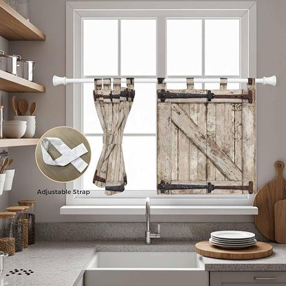 Farmhouse Wood Grain Kitchen Curtains 36 Inch Length, Small Window Curtains Tab Top, Vintage Country Barn Gate Brown Light Filtering Short Window Treatments Tier Drapes 27.5"x36" 2 Panel