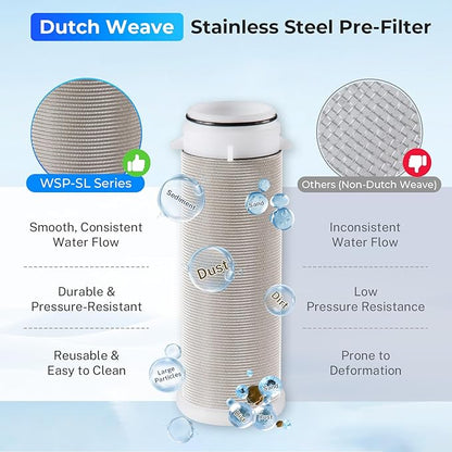iSpring WSP-100SL Reusable Whole House Spin Down Sediment Water Filter, Siliphos Helps Prevent Scale and Corrosion, 1" MNPT + 3/4" FNPT, 100 Micron