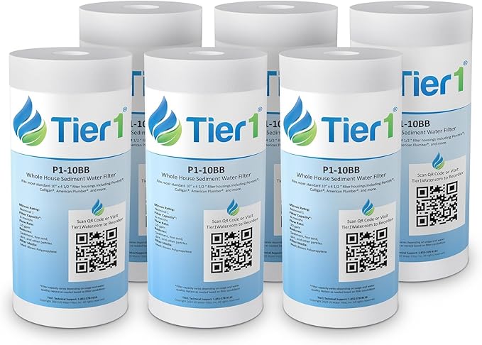 Tier1 1 Micron 10x4.5 Water Filter | Spun Wound Polypropylene Whole House Sediment Water Filter | Replacement for Pentek DGD-2501, 155359-43, SDC-45-1001 | 4.5 x 10 Water Filter Cartridge (6-Pack)