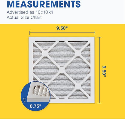 Aerostar 10x10x1 MERV 13-6 Count - Pleated Furnace & Air Conditioner Filters - Removes Bacteria, Dust, Cold & Flu Germs, Lint, Mold, Pet Dander, Allergy-Causing Pollen, Smog, Smoke & Viruses