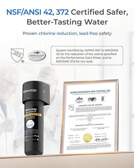 Waterdrop 10UB-CM 6 Months Under Sink Water Filter (Include: System+ 𝐅𝐚𝐮𝐜𝐞𝐭) for 99% Chloramine Reduce- Ideal for California, Florida and Washington- NSF/ANSI 42 Certified- with Faucet