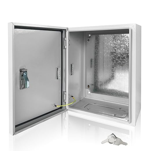 Electrical Box 16 x 12 x 6 Inch Indoor Outdoor Electrical Enclosure Box Steel Junction Box Wall Mounted Universal Electrical Project Box with Safety Locks and Mounting Plates