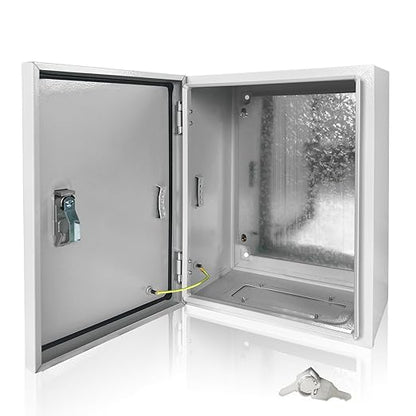 Electrical Box 16 x 12 x 6 Inch Indoor Outdoor Electrical Enclosure Box Steel Junction Box Wall Mounted Universal Electrical Project Box with Safety Locks and Mounting Plates