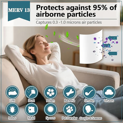 MERV 13 Filter Material, 23 Ft² Cut to Fit Air Filter Material for Captures Dust and Pet Dander as Small as 0.3 Microns. With Adhesive Hook Tape, Suitable for Ceiling and HVAC Furnace Vents