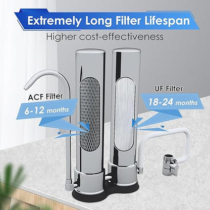VORTOPT Countertop Water Filter System,Direct Connect Water Filtration-0.01μm Filtration Reduces PFOA/PFOS,Chlorine,Heavy Metals,Bad Odors-C2 and UF Filter