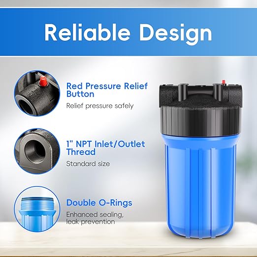 iSpring HB18B Whole House Water Filter Housing, 10" x 4.5" Universal Housing for Whole Home Water Filtration w/ 1" NPT Ports Pre-Filtration System