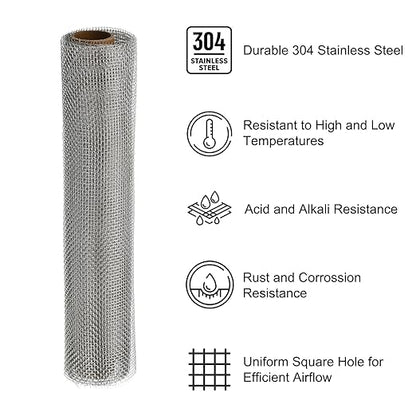 PATIKIL 40"L x 16"W Woven Wire Mesh, 12 Mesh 304 Stainless Steel Air Vent Filter Screen with Gloves for Window Security Vent Cover Filtration Animals Fence