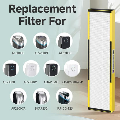 4 Pack FLT5000 Filter C True HEPA Replacement Filter Compatible with AC5000, AC5000E, AC5250PT, AC5300B, AC5350B, CDAP5500 (with 1 LB5000 Replacement Bulb)