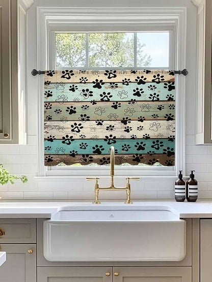 Sheer Curtains 45 Inch Length, Sage Green Brown Paw Prints Semi Sheer Curtains Light Filtering Window Treatment, Vintage Farmhouse Wooden Grain Privacy Voile Drapes for Living Room Bedroom 52x45 Inch
