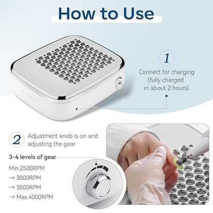 Makartt Cordless Nail Dust Collector: Rechargeable Fan Nail Vacuum with 4000RPM Adjustable Suction, Reusable Filter, 5H Battery, Portable Quiet Dust Extractor for Home Acrylic Gel Dip Powder, Sylvee
