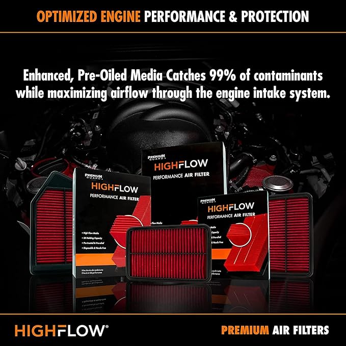 HIGHFLOW High Performance, Pre-Oiled Disposable Engine Air Filter PA99222X | Fits 2017-2025 Cadillac XT5, 2018-2024 Buick Enclave, 2019-2025 Chevrolet Blazer, 2020-2025 Cadillac XT6