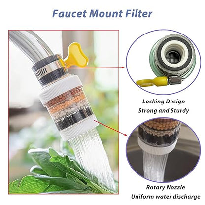 4 Pack Faucet Mount Filters,Faucet Water Filter for Kitchen,Purifier Kitchen Tap Filtration for Kitchen Bathroom with Activated Carbon Removes Chlorine Fluoride Heavy Metals Hard Water (Random Color)