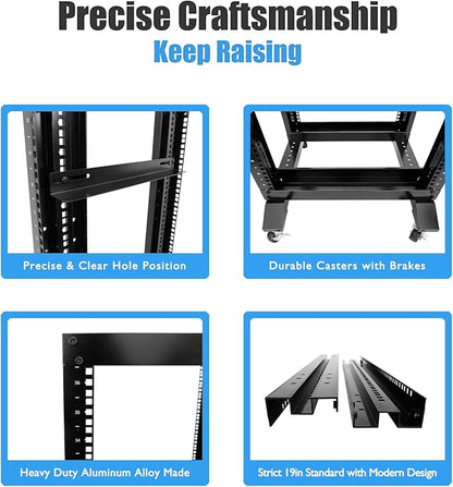 Raising Electronics Server Rack Open Frame Rack 4 Post 19 inch Adjustable Server/Audio Rack Cold Rolled Steel(42U,17Depth)