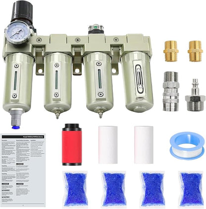 1/2" NPT Industrial Grade 4 Stage Air-Dryer-for-Compressor, Air-Compressor-Water-Separator-System for Plasma Cutter and Paint Spray, 3Filter&1Dryer System,Auto Drain