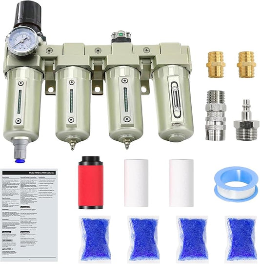 1/2" NPT Industrial Grade 4 Stage Air-Dryer-for-Compressor, Air-Compressor-Water-Separator-System for Plasma Cutter and Paint Spray, 3Filter&1Dryer System,Auto Drain