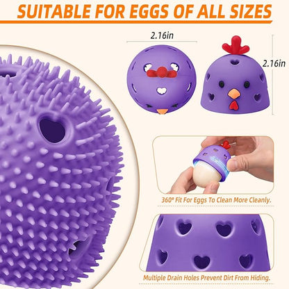 Egg Washer for Fresh Eggs, Egg Scrubber for Fresh Eggs, Egg Brush for Cleaning Fresh Eggs, Egg Cleaner Scrubber, Easter Gifts Creative Chicken Shape Egg Wash Brush Silicone Washing Egg Tool - Purple