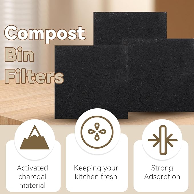 Biaungdo 6 Pack 5 Inch Sqaure Charcoal Filter Replacements, Black Kitchen Compost Bin Filters for Countertop Square Carbon Filter Bin Pail Replacement