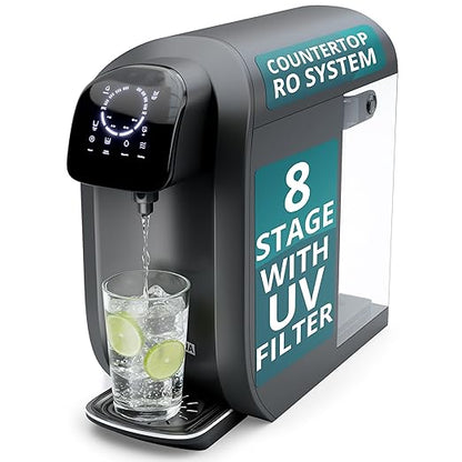 NU Aqua 8-Stage Countertop Reverse Osmosis Water Filter System | RO with UV | Sediment, Carbon, Mesh & RO Water Purifier Membrane Filters | Touch Display w/Water Quality Indicator & Multi Cup Sizes