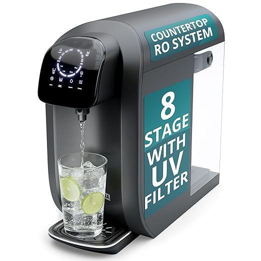 NU Aqua 8-Stage Countertop Reverse Osmosis Water Filter System | RO with UV | Sediment, Carbon, Mesh & RO Water Purifier Membrane Filters | Touch Display w/Water Quality Indicator & Multi Cup Sizes