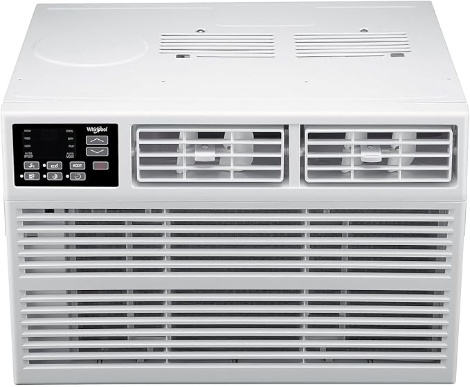 Whirlpool 18,000 BTU Window Air Conditioner with Dehumidifier, 230V, Window AC for Large Rooms up to 1000 Sq. Ft., Bedroom, Living Room, Apartment, with Remote, 3 Speeds, and 24H Timer, White